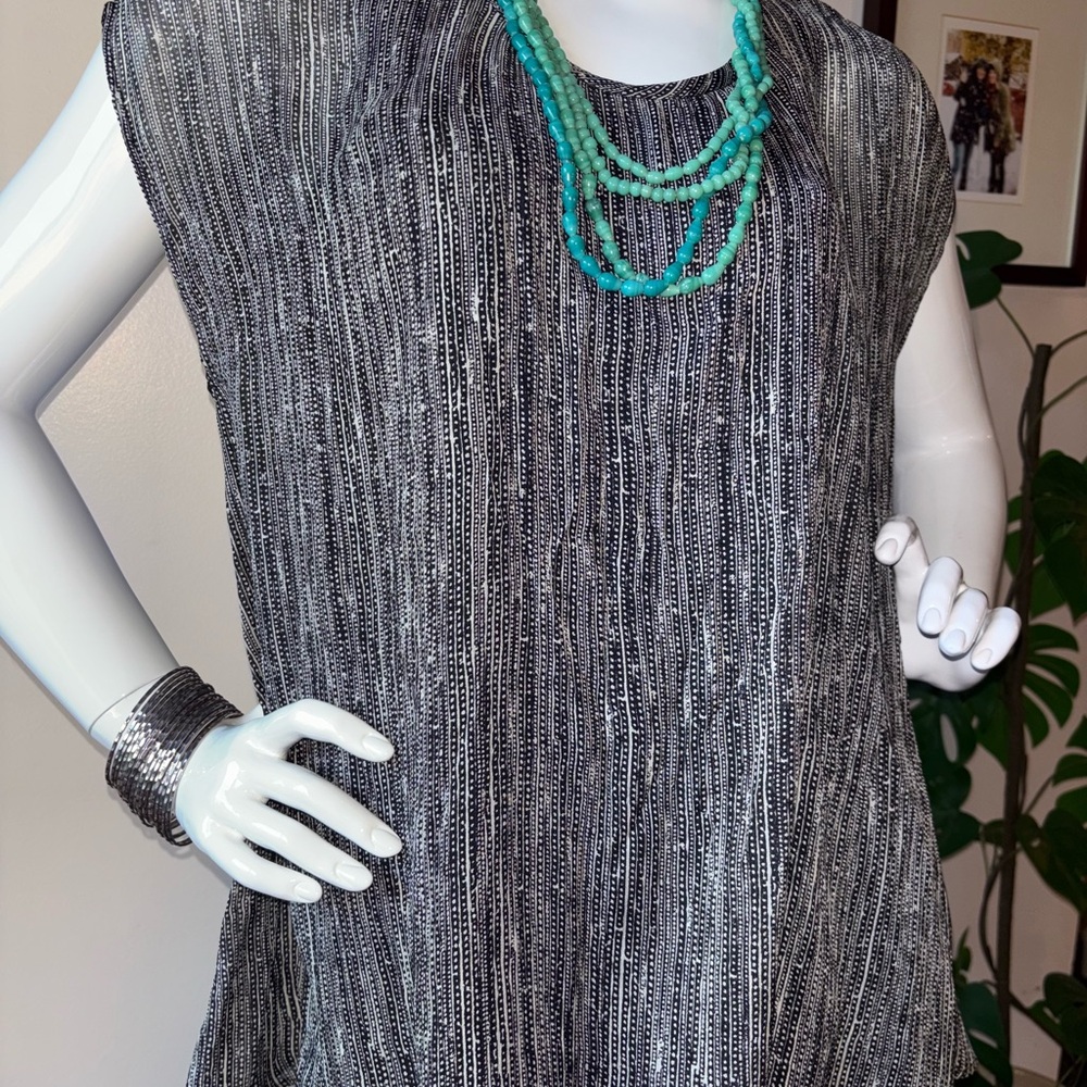 Eileen Fisher Black & Off White Dot/Dash Silk Blouse - Picture 6 of 11
